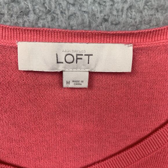 Loft Sweater Womens M Pink 3/4 Sleeve Wool Blend Sweater Soft Cozy - Picture 2 of 8